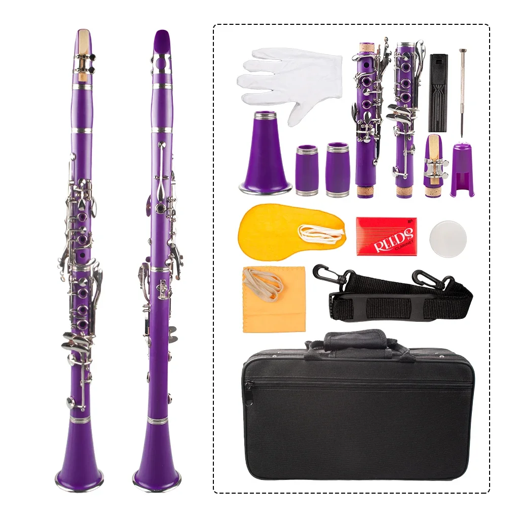 Professional Clarinet 17-Key Bb Flat with Case Gloves Cloth Mini Screwdriver Reed Case 10pcs Reeds Purple Color
Professional Clarinet 17-Key Bb Flat with Case Gloves Cloth Mini Screwdriver Reed Case 10pcs Reeds Purple Color