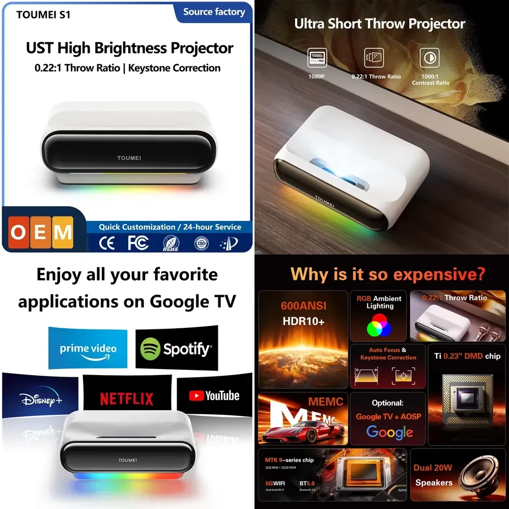 Smart DLP Projector Android 1080P WiFi GTV Karaoke Real-Time Auto Screen Fit HDR10 Portable Projector for Home Theater
Smart DLP Projector Android 1080P WiFi GTV Karaoke Real-Time Auto Screen Fit HDR10 Portable Projector for Home Theater