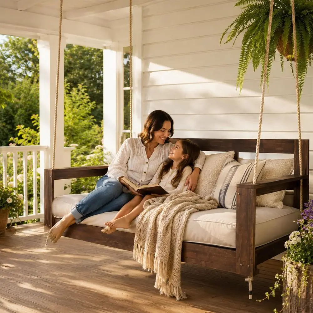 Twin Size Porch Swing Bed, Acacia Wood armhouse Patio Swing, Outdoor Hanging Daybed Swing Bench with 4 118-Inch Hemp Ropes, 350
Twin Size Porch Swing Bed, Acacia Wood armhouse Patio Swing, Outdoor Hanging Daybed Swing Bench with 4 118-Inch Hemp Ropes, 350