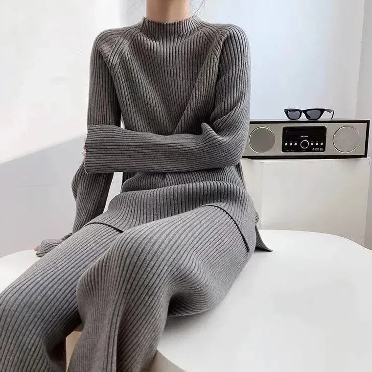 Women Grey Knitted Sweater Pants Set 2 Piece Winter Set Pants Set Green Knit Top Pullover Wide Leg Pants Girl Two Piece Knitwear
Women Grey Knitted Sweater Pants Set 2 Piece Winter Set Pants Set Green Knit Top Pullover Wide Leg Pants Girl Two Piece Knitwear