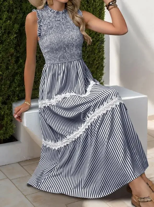 Women Dresses Summer New Female Daily Clothing Vacation Leisure Sweet Style Women's Lace Mushroom Sleeveless Striped Dress
Women Dresses Summer New Female Daily Clothing Vacation Leisure Sweet Style Women's Lace Mushroom Sleeveless Striped Dress