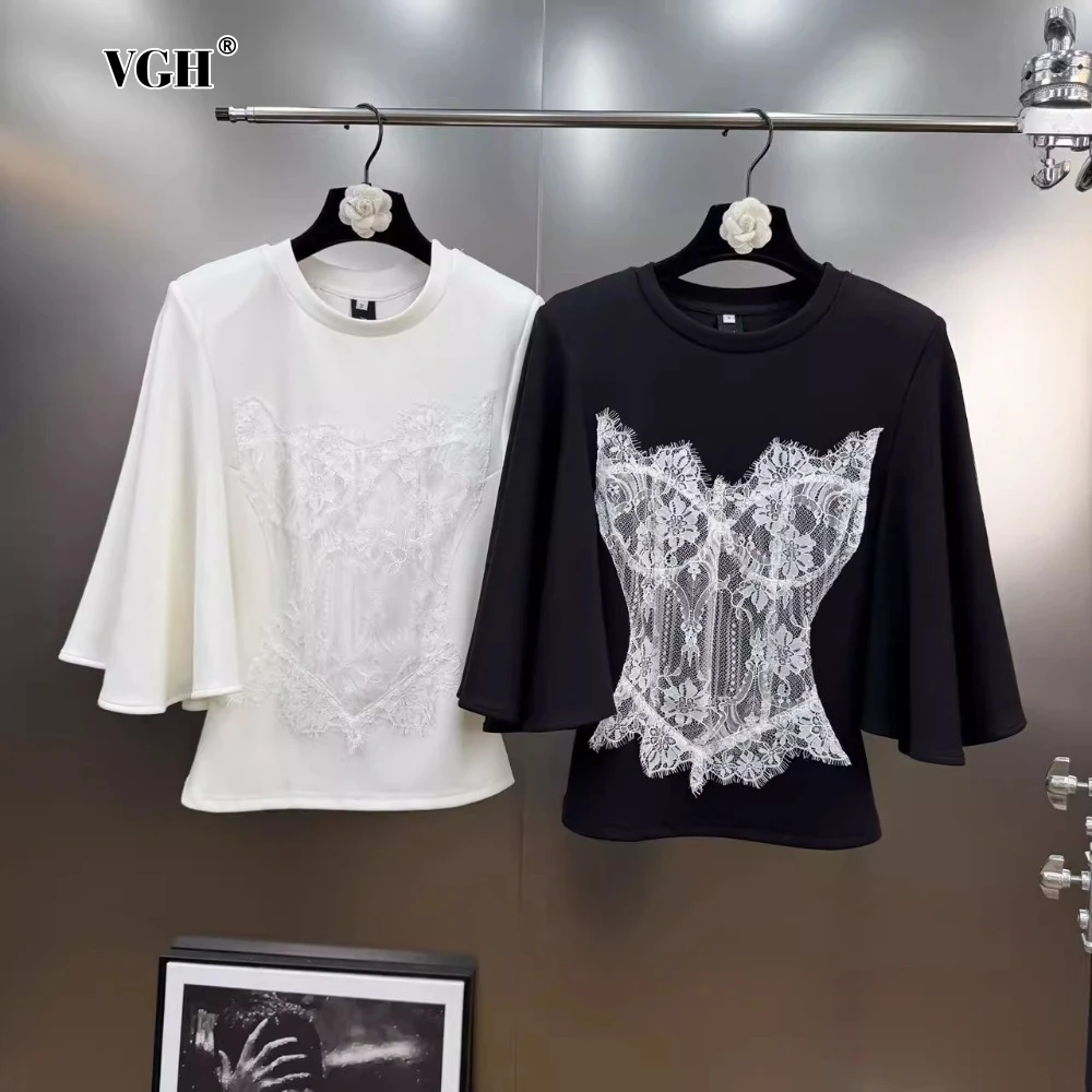 VGH French Retro Style Spliced Lace T Shirt for Women Round Neck Shoulder Pad Short Sleeved Hollow Out Tops Female Summer New
VGH French Retro Style Spliced Lace T Shirt for Women Round Neck Shoulder Pad Short Sleeved Hollow Out Tops Female Summer New