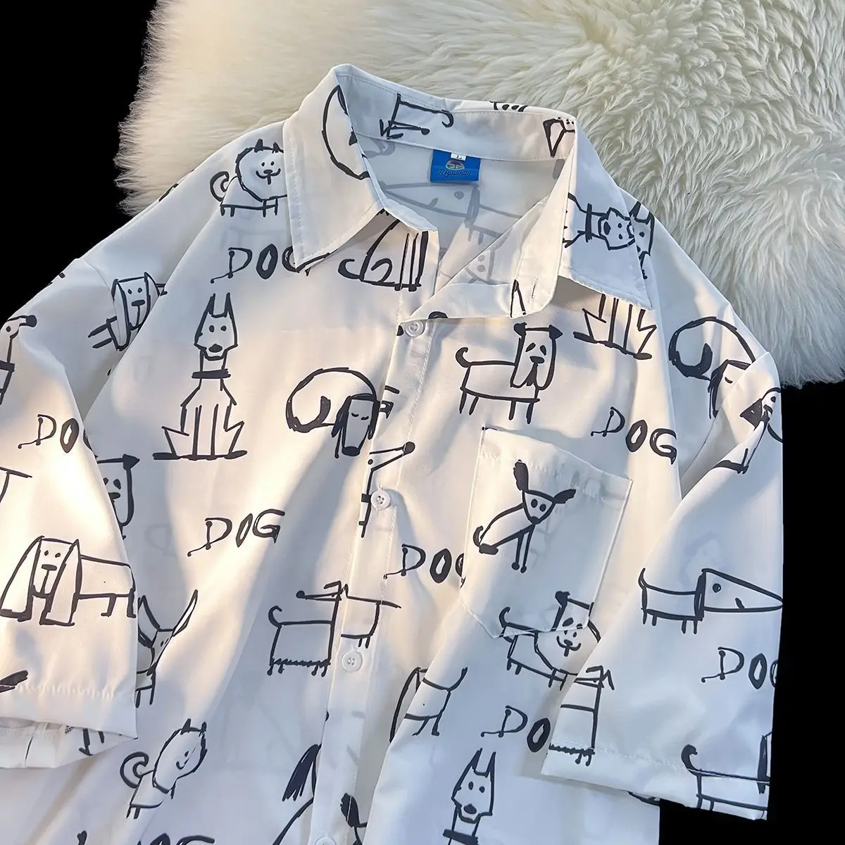 Summer Japanese fun puppy short-sleeved shirt design high-end loose shirt men and women art student style clothes men clothing
Summer Japanese fun puppy short-sleeved shirt design high-end loose shirt men and women art student style clothes men clothing