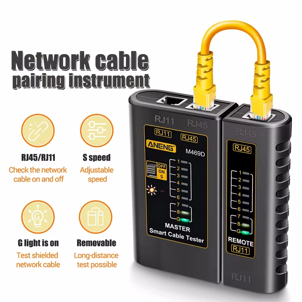 ANENG M469D RJ45 Cable Lan Tester Network Cable Tester RJ45 RJ11 RJ12 CAT5 UTP LAN Cable Tester Networking Tool Network Repair
ANENG M469D RJ45 Cable Lan Tester Network Cable Tester RJ45 RJ11 RJ12 CAT5 UTP LAN Cable Tester Networking Tool Network Repair