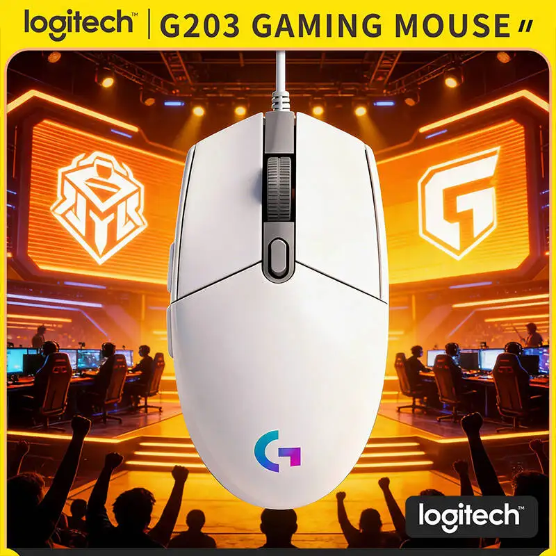Logitech G203 Lightsync RGB Gaming Mouse, Classic Ambidextrous Build, 6 Buttons, 25G Acceleration, for PC Games