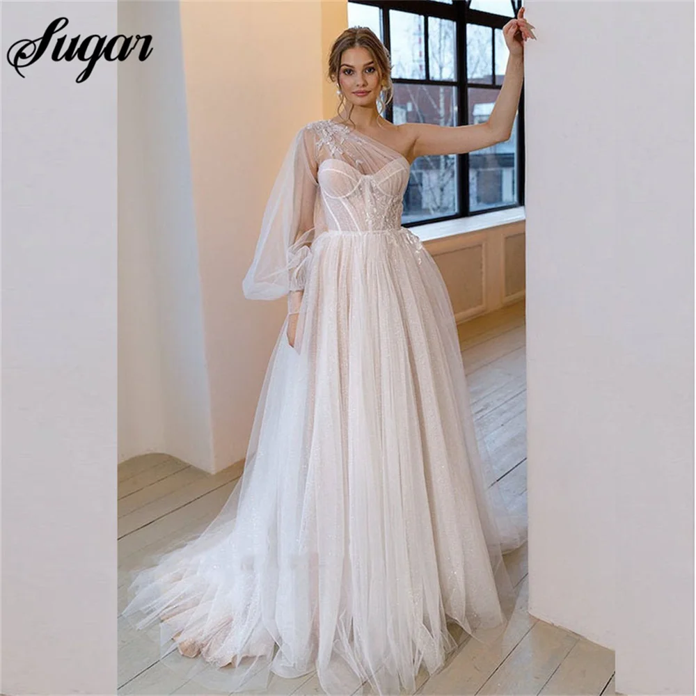 Shiny Beach Wedding Dress A Line One Shoulder sexy Lace Wedding Gowns Vestidos De Novia Corset Boho Bride Dresses vestido novia
Shiny Beach Wedding Dress A Line One Shoulder sexy Lace Wedding Gowns Vestidos De Novia Corset Boho Bride Dresses vestido novia