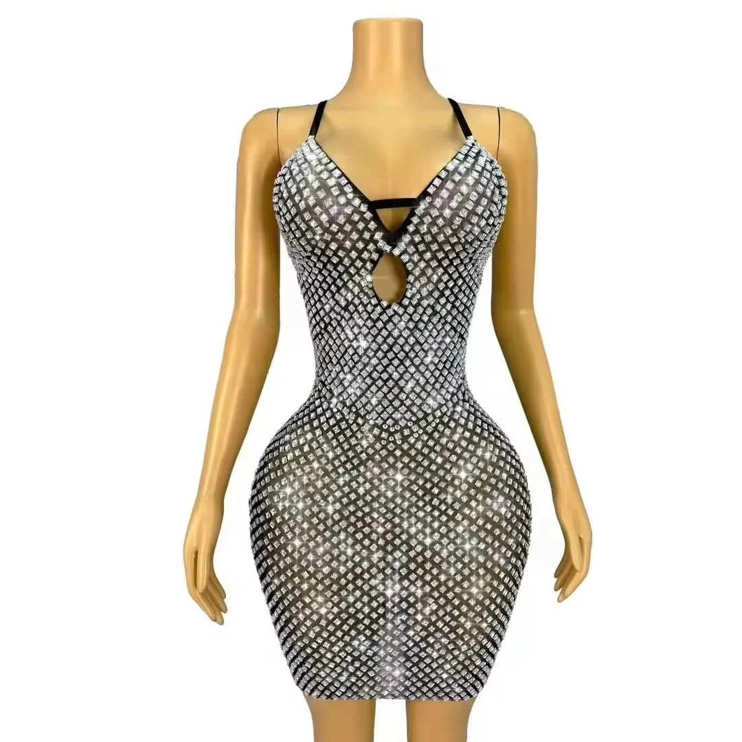 Women Shiny Rhinestones Sexy Transparent Tight Sling Dress Club Stage Performance Costume Evening Party Black Mesh Short Dresses
Women Shiny Rhinestones Sexy Transparent Tight Sling Dress Club Stage Performance Costume Evening Party Black Mesh Short Dresses