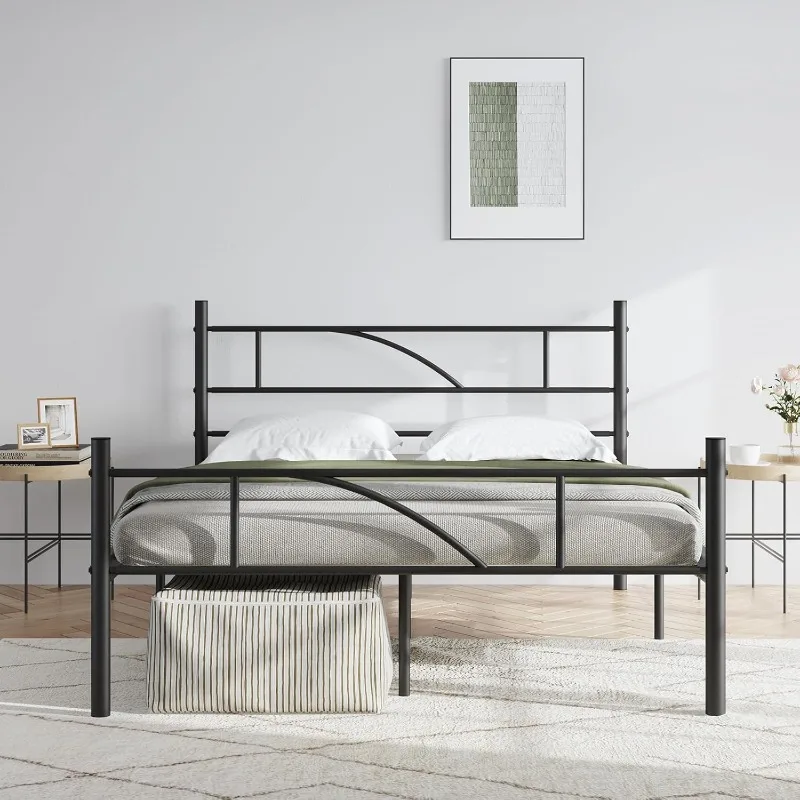 Каркас кровати размера «queen-size» в современном стиле с изголовьем и изножьем, каркас кровати с металлической платформой высотой 14 дюймов для спальни, 
Каркас кровати размера «queen-size» в современном стиле с изголовьем и изножьем, каркас кровати с металлической платформой высотой 14 дюймов для спальни,