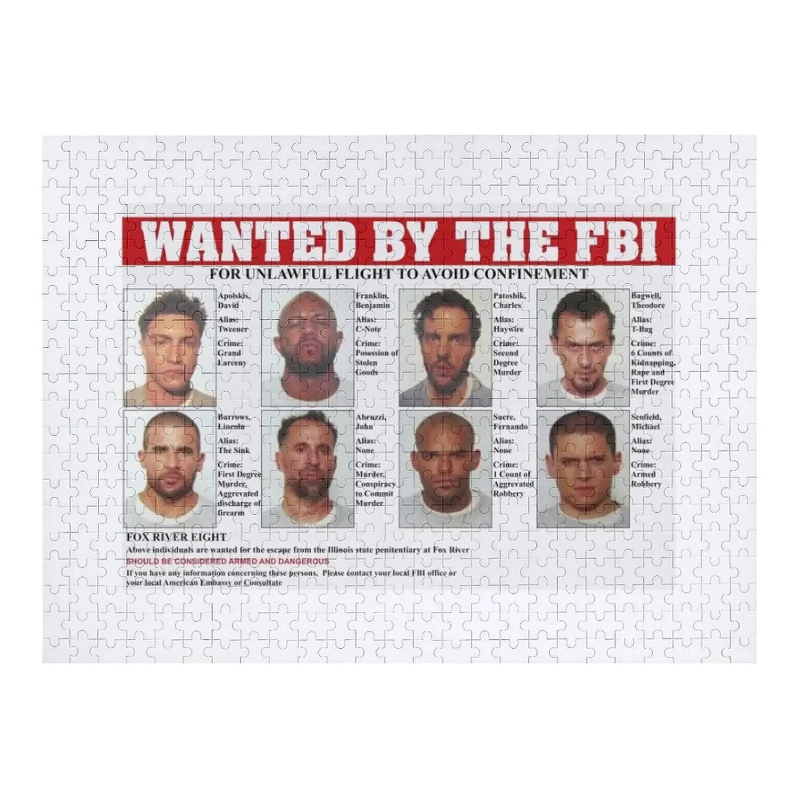Prison Break FBI Wanted Poster Jigsaw Puzzle Picture Personalised Name Wooden Compositions For Children Custom Gift Puzzle
Prison Break FBI Wanted Poster Jigsaw Puzzle Picture Personalised Name Wooden Compositions For Children Custom Gift Puzzle