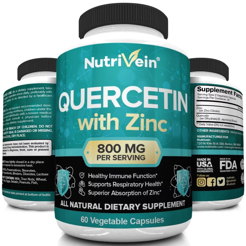Quercetin with Zinc Capsules 800 Mg Per Serving Natural Supplement for Healthy Immune Function and Respiratory Health
Quercetin with Zinc Capsules 800 Mg Per Serving Natural Supplement for Healthy Immune Function and Respiratory Health