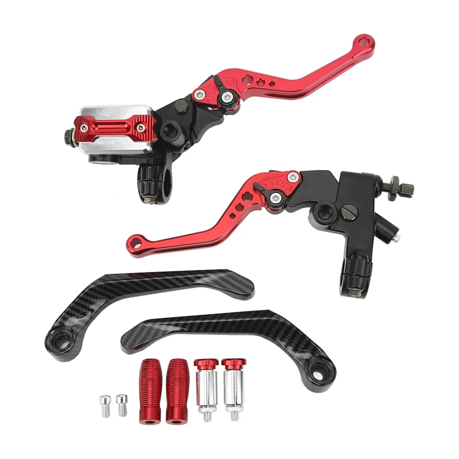 1 Pair 7/8in Brake Master Cylinder Lever Universal Motorcycle Handlebar Kit with Reservoir Carbon Fiber Hand Guard Red
1 Pair 7/8in Brake Master Cylinder Lever Universal Motorcycle Handlebar Kit with Reservoir Carbon Fiber Hand Guard Red