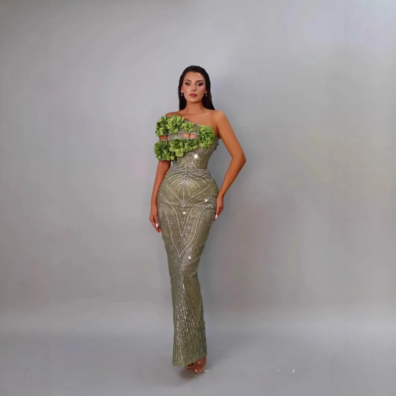 New Arrival: Women's Green Beaded High-End New Model Strapless Bodycon Dress with Open-Crease Design, Sequins, and 3D Floral App
New Arrival: Women's Green Beaded High-End New Model Strapless Bodycon Dress with Open-Crease Design, Sequins, and 3D Floral App