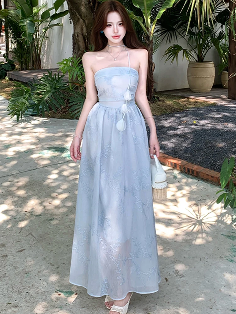 Women Blue Emboridery Print Chic Chest Wrapping Sexy Long Dress Summer Elegant Bodycon Prom Dress 2026 Korean Luxury Party Dress
Women Blue Emboridery Print Chic Chest Wrapping Sexy Long Dress Summer Elegant Bodycon Prom Dress 2026 Korean Luxury Party Dress