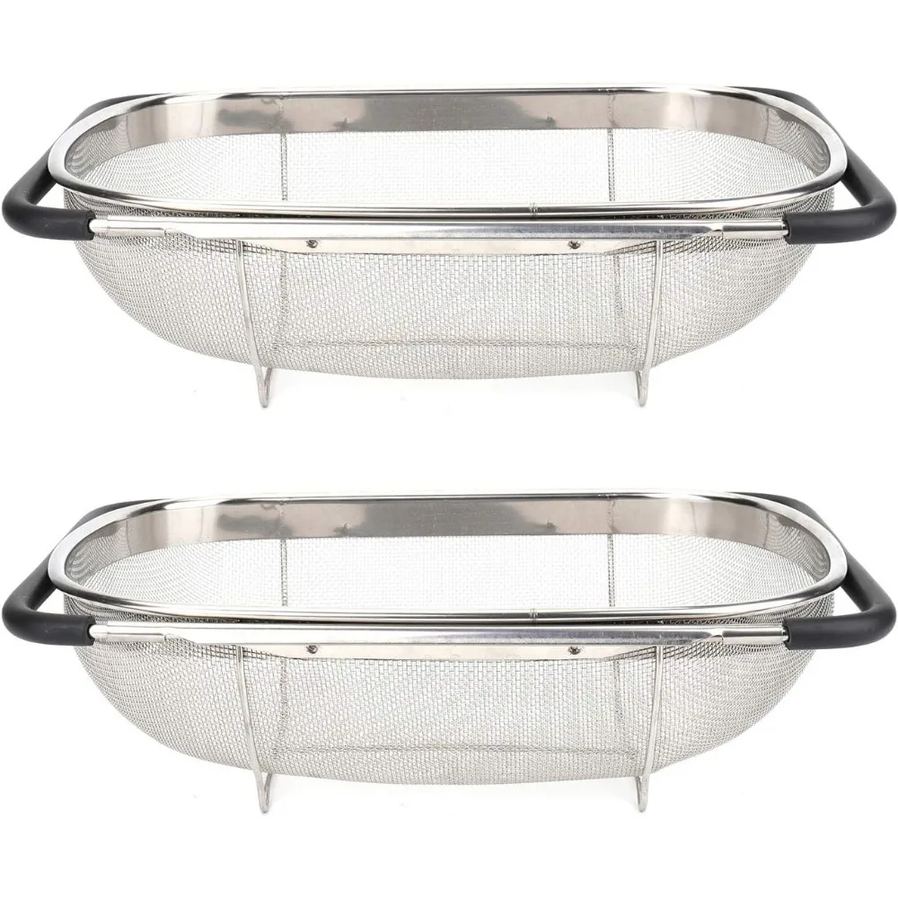 2 упаковки овального дуршлага над раковиной для кухни, мелкая сетка из нержавеющей стали, 6-литровая корзина-сето с расширяемой резиновой ручкой H 
2 упаковки овального дуршлага над раковиной для кухни, мелкая сетка из нержавеющей стали, 6-литровая корзина-сето с расширяемой резиновой ручкой H