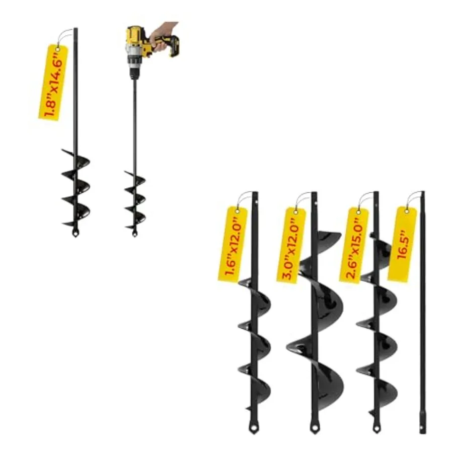 4-Pack 1.8 x 14.6 Inch + 3 Pack with Extension Auger Drill Bit for Planting Garden Spiral Hole and Bulb Planter Tool for Umbrel
4-Pack 1.8 x 14.6 Inch + 3 Pack with Extension Auger Drill Bit for Planting Garden Spiral Hole and Bulb Planter Tool for Umbrel