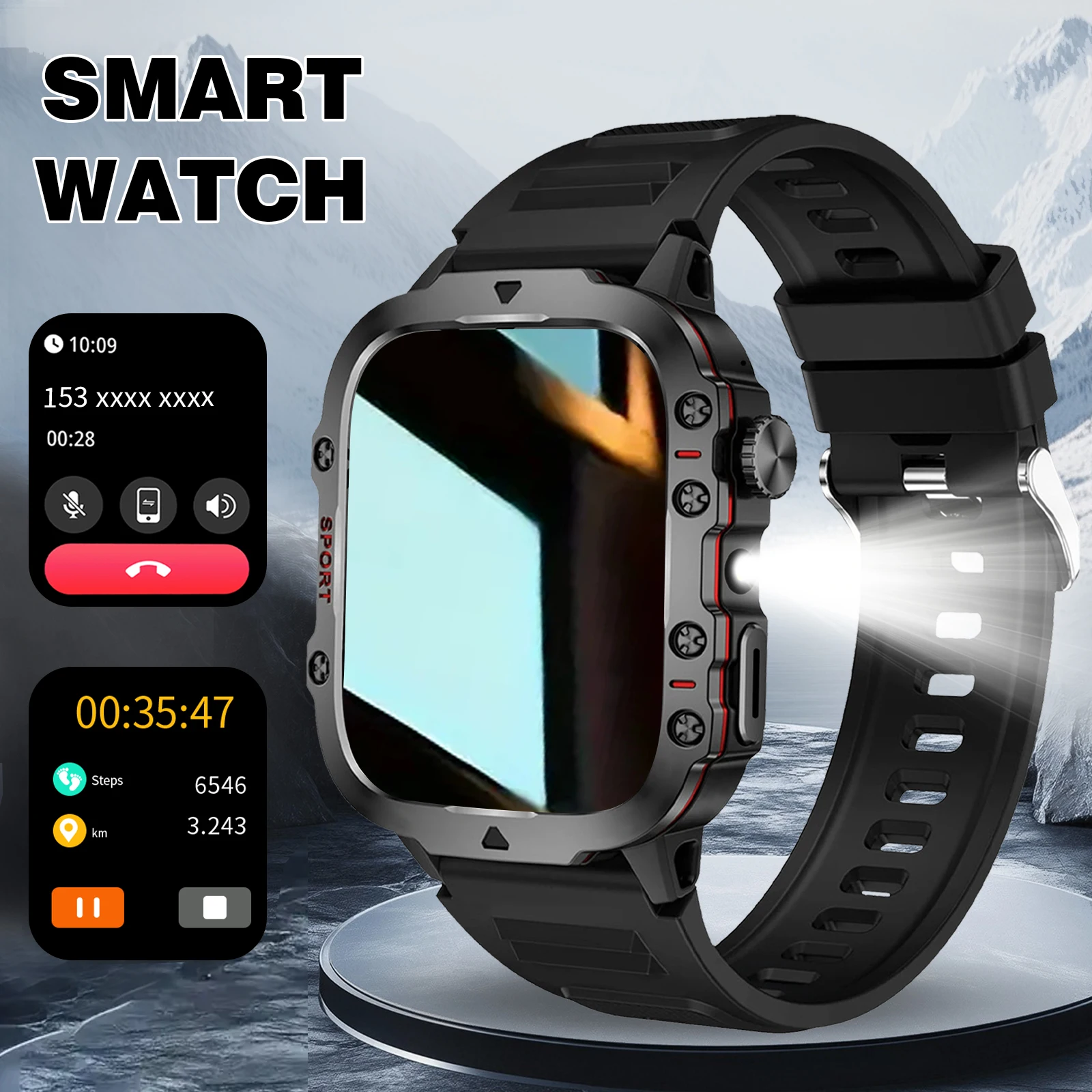 Smart Watch with LED Light, wireless calling /dial, Multi-Sport Modes, Call & Message Alerts, Custom Wallpaper, Compatible