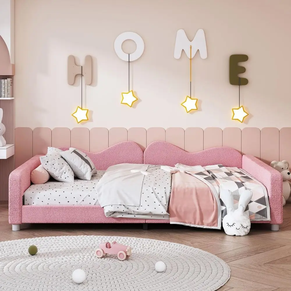 Cloud-Shaped Upholstered Daybed with Low Backrest, Sherpa Fleece Sofa Bed for Kids and Teens, Pink
Cloud-Shaped Upholstered Daybed with Low Backrest, Sherpa Fleece Sofa Bed for Kids and Teens, Pink
