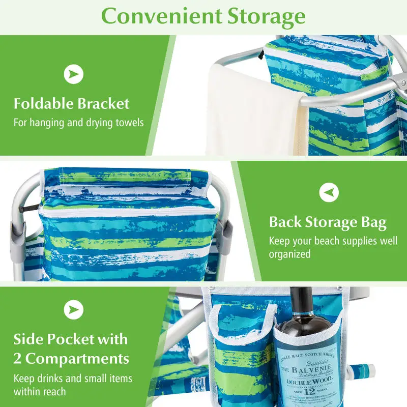 1 Piece Foldable Backpack Beach Chair with Cup Holder and Storage Pockets for Outdoor-Blue and Green
1 Piece Foldable Backpack Beach Chair with Cup Holder and Storage Pockets for Outdoor-Blue and Green