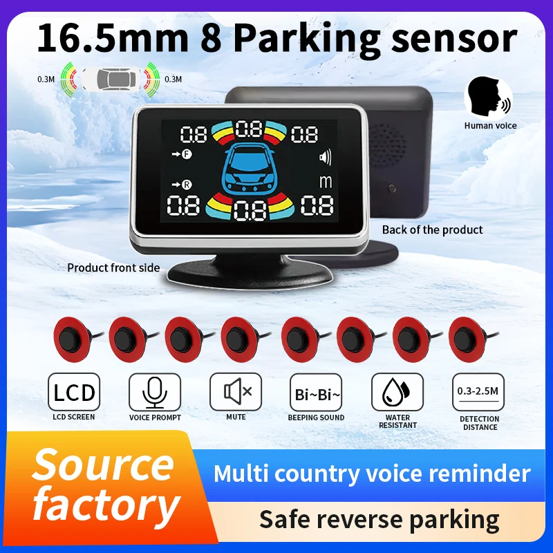 16.5mm 8 Parking Sensor with LCD Screen and Voice Prompt, Multi Country Language, 0.3-2.5M Detection Distance, Water Resistant
16.5mm 8 Parking Sensor with LCD Screen and Voice Prompt, Multi Country Language, 0.3-2.5M Detection Distance, Water Resistant