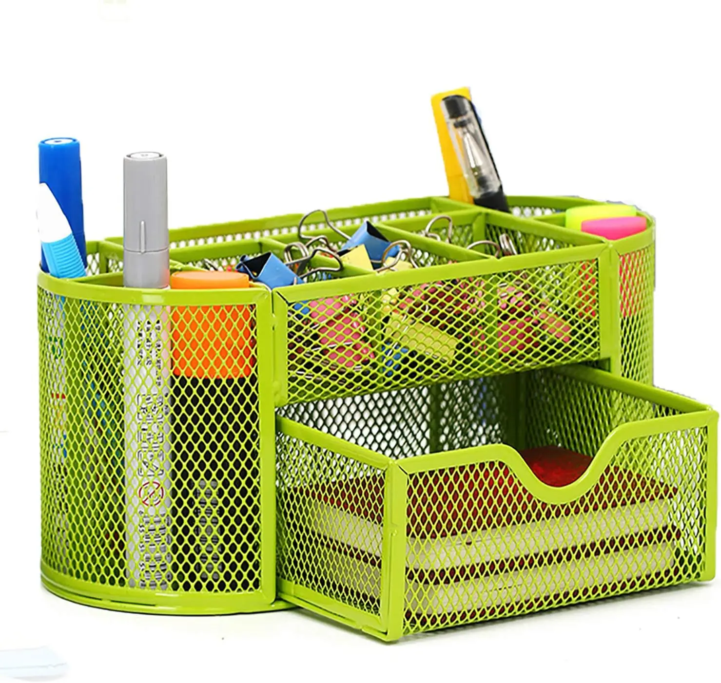 Green Metal Mesh Desk Organizer with 8 Compartments and Drawer for Office Supplies
Green Metal Mesh Desk Organizer with 8 Compartments and Drawer for Office Supplies