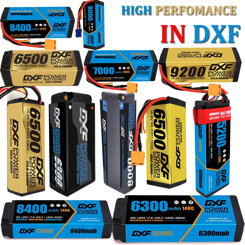 DXF Lipo 2S 4S 6S Battery15.2V 9200mAh 7000mah 6500mah 6200mah 5200mah 130C 100C 80C for RC Car Truck Evader BX Truggy 1/8 Buggy
DXF Lipo 2S 4S 6S Battery15.2V 9200mAh 7000mah 6500mah 6200mah 5200mah 130C 100C 80C for RC Car Truck Evader BX Truggy 1/8 Buggy