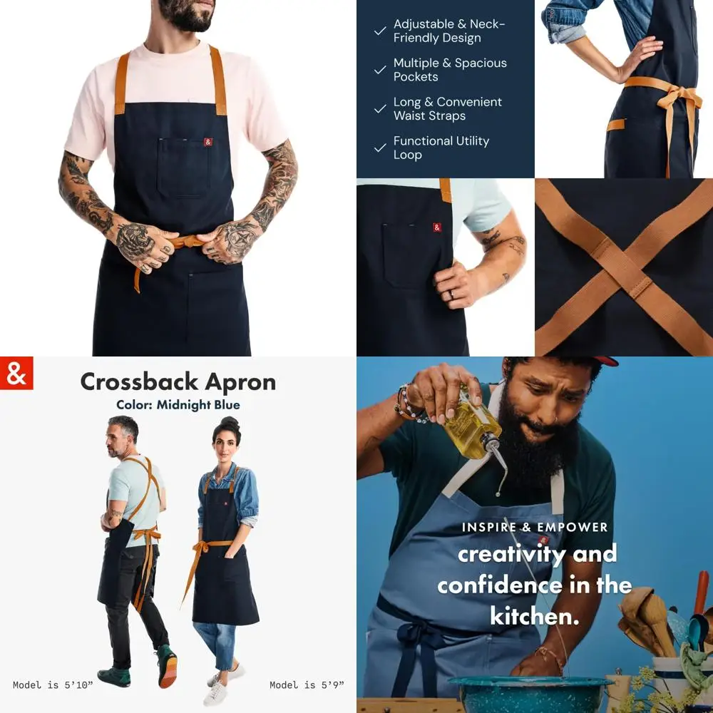 Chef's Cotton Twill Crossback Apron with Pockets - 8oz, 100% Cotton, Midnight Blue, Durable Kitchen Wear
Chef's Cotton Twill Crossback Apron with Pockets - 8oz, 100% Cotton, Midnight Blue, Durable Kitchen Wear