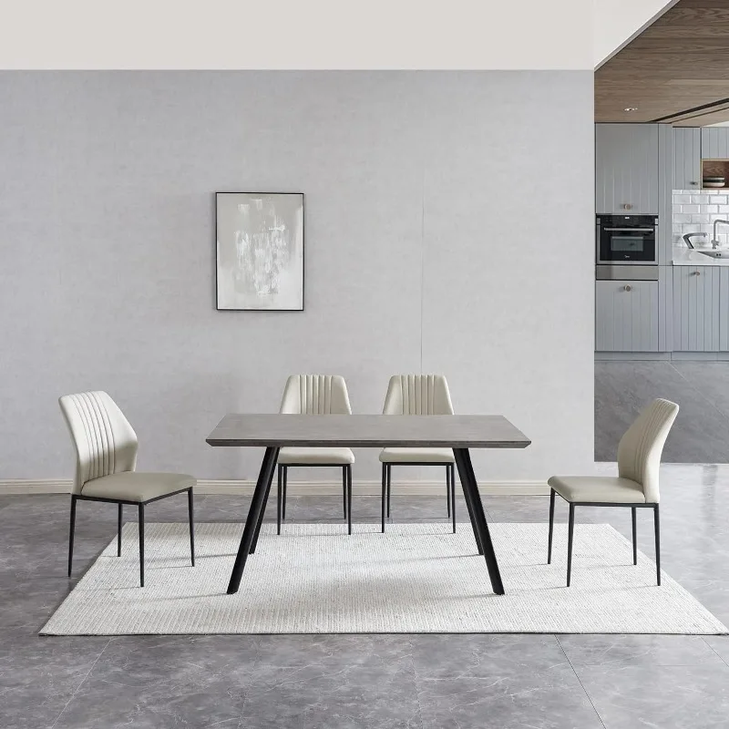 Modern 5-Piece Kitchen Table Set Rectangular Wood Dining Table with 4 Upholstered Leather Chairs (47.2" Table + 4 Chairs)
Modern 5-Piece Kitchen Table Set Rectangular Wood Dining Table with 4 Upholstered Leather Chairs (47.2" Table + 4 Chairs)