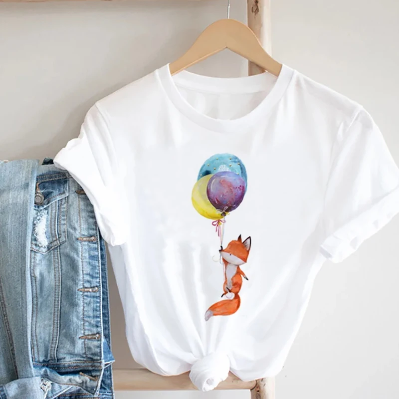 Female's Fox with Balloons Print Short Sleeved Summer Tee Fashion Basic Top for Women Trendy Pattern O-Neck Casual T-Shirt
Female's Fox with Balloons Print Short Sleeved Summer Tee Fashion Basic Top for Women Trendy Pattern O-Neck Casual T-Shirt