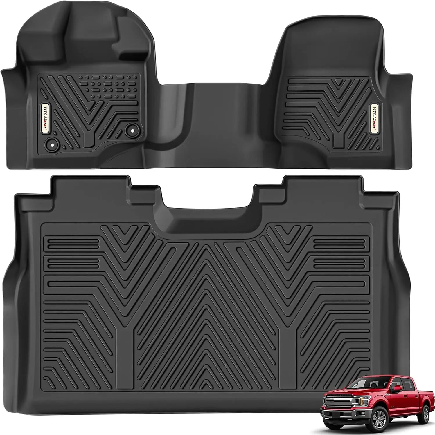 Custom Fit All Weather Anti-slip TPE Rubber Floor Mats for Ford F-150 Super Crew Cab Bench Seat, 1st & 2nd Row Black
Custom Fit All Weather Anti-slip TPE Rubber Floor Mats for Ford F-150 Super Crew Cab Bench Seat, 1st & 2nd Row Black