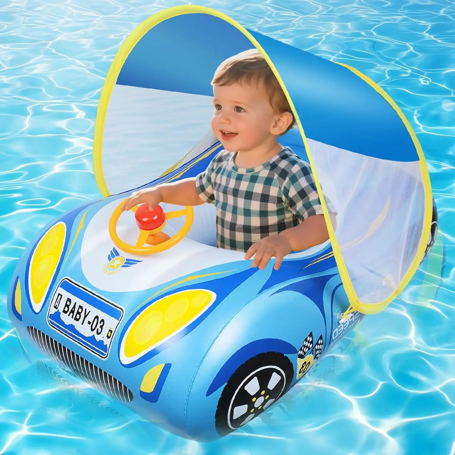 Baby Pool Float with Canopy & Steering Wheel, UPF50+ Sun Protection, for 6-48 Months
Baby Pool Float with Canopy & Steering Wheel, UPF50+ Sun Protection, for 6-48 Months