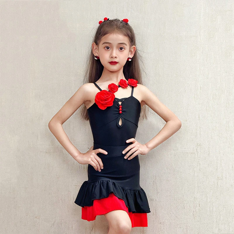 Red Flower Latin Dance Dress Girls Summer Black Sleeveless Suit Latin Practice Clothes Kids Chacha Rumba Dance Costume DNV23997
Red Flower Latin Dance Dress Girls Summer Black Sleeveless Suit Latin Practice Clothes Kids Chacha Rumba Dance Costume DNV23997