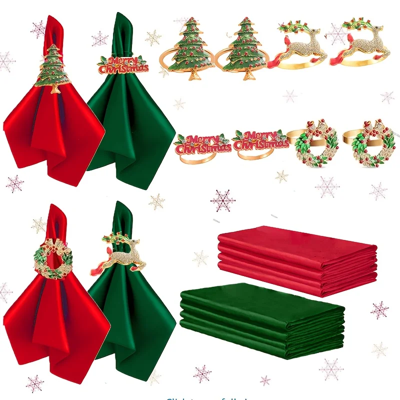 16pcs Christmas Napkin Set, 8 Red Green Cloth Napkins & 8 Rings for Holiday Table Decor & Dinner Party
16pcs Christmas Napkin Set, 8 Red Green Cloth Napkins & 8 Rings for Holiday Table Decor & Dinner Party
