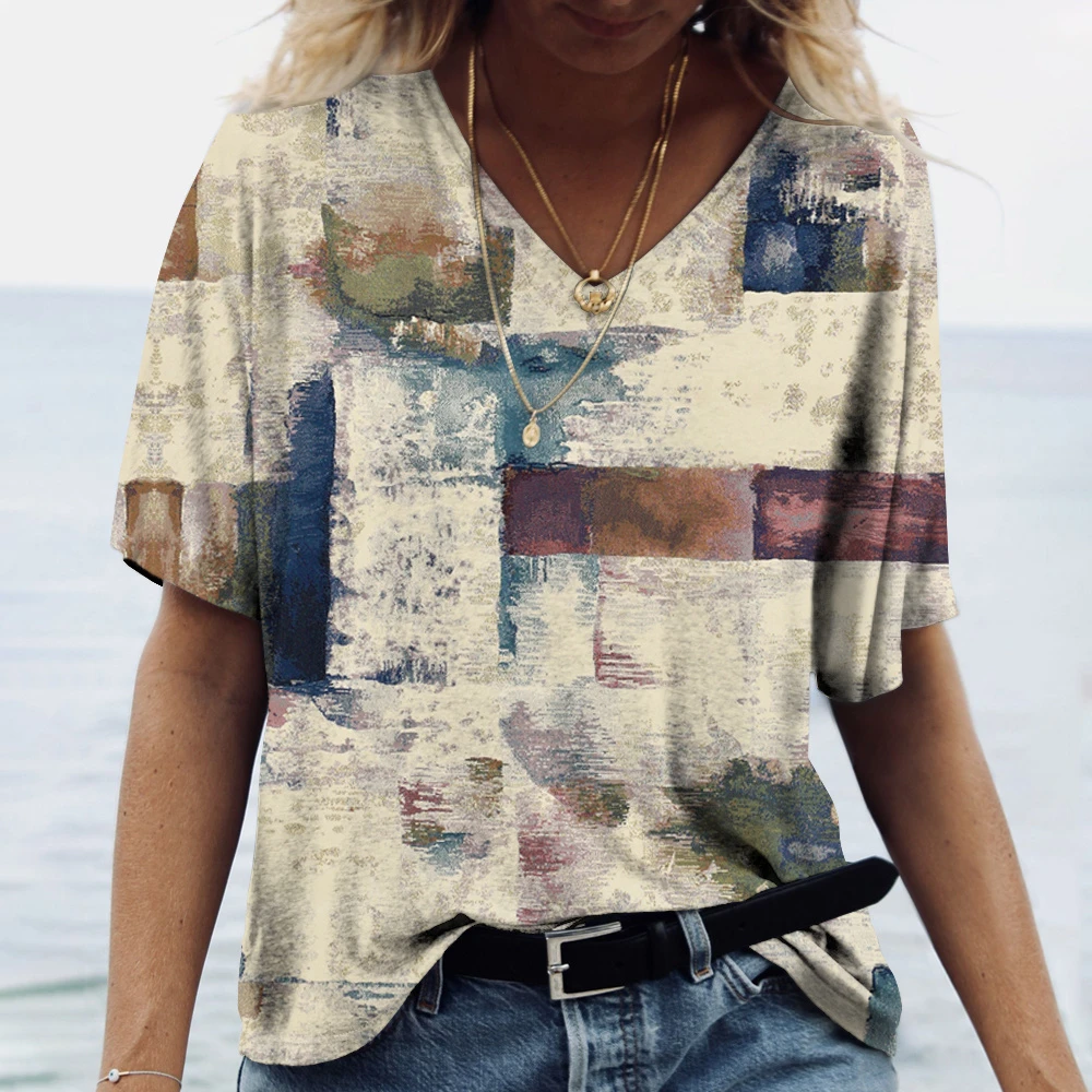 Vintage Plaid Print Women's T-Shirt 2025 Hot Blouse Summer V-Neck Casual Short Sleeve Tees Female Oversized Tops Daily Clothing
Vintage Plaid Print Women's T-Shirt 2025 Hot Blouse Summer V-Neck Casual Short Sleeve Tees Female Oversized Tops Daily Clothing