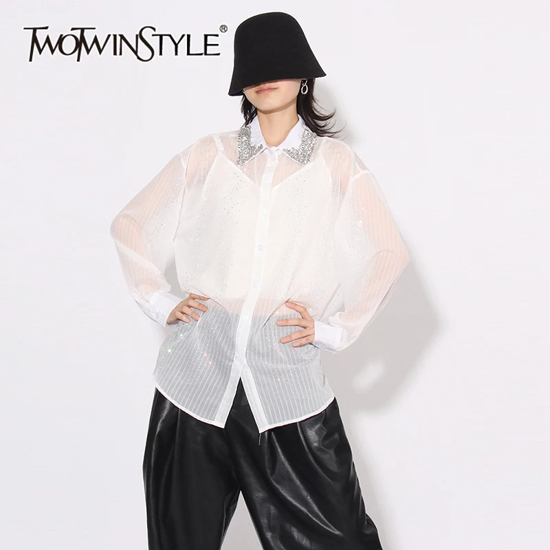 Женская однотонная блузка TWOTWINSTYLE, Элегантная Повседневная Блузка составного кроя с отворотом и длинными рукавами, на пуговицах, Новинка
Женская однотонная блузка TWOTWINSTYLE, Элегантная Повседневная Блузка составного кроя с отворотом и длинными рукавами, на пуговицах, Новинка