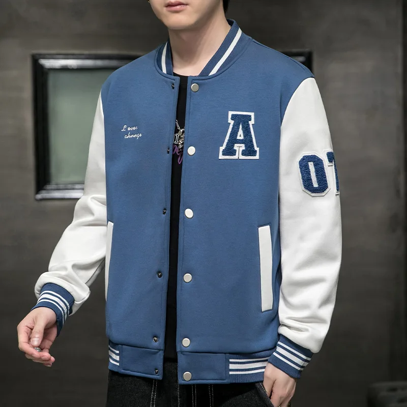 Spring Autumn Men Spliced Color Baseball Uniform Fashion Casual Loose Stand Collar Jacket Double Breasted Breathable Male Coat
Spring Autumn Men Spliced Color Baseball Uniform Fashion Casual Loose Stand Collar Jacket Double Breasted Breathable Male Coat