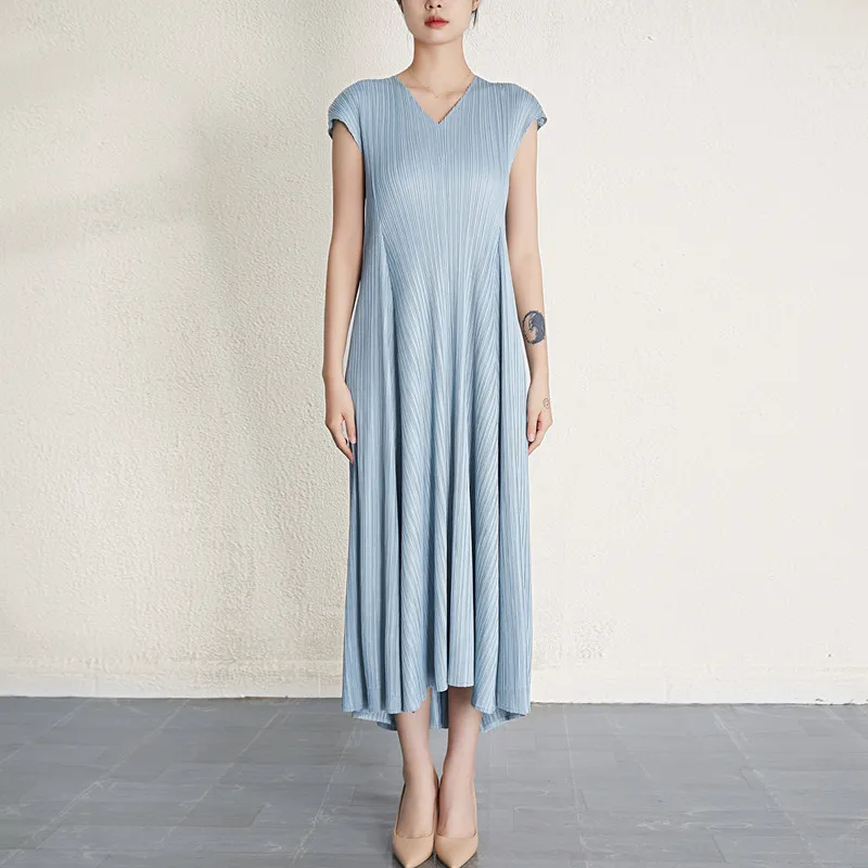 Summer Dress Miyake Pleated For Women New V-Neck Short Sleeve Stretch Loose Solid color A Line
Summer Dress Miyake Pleated For Women New V-Neck Short Sleeve Stretch Loose Solid color A Line