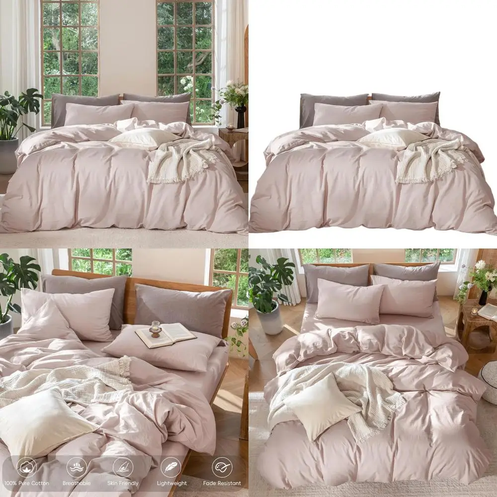 Bedding Duvet Cover Set 100% Washed Cotton Linen Like Textured Breathable Durable Soft Comfy (Heathered Greyish Pink, King 104"x
Bedding Duvet Cover Set 100% Washed Cotton Linen Like Textured Breathable Durable Soft Comfy (Heathered Greyish Pink, King 104"x