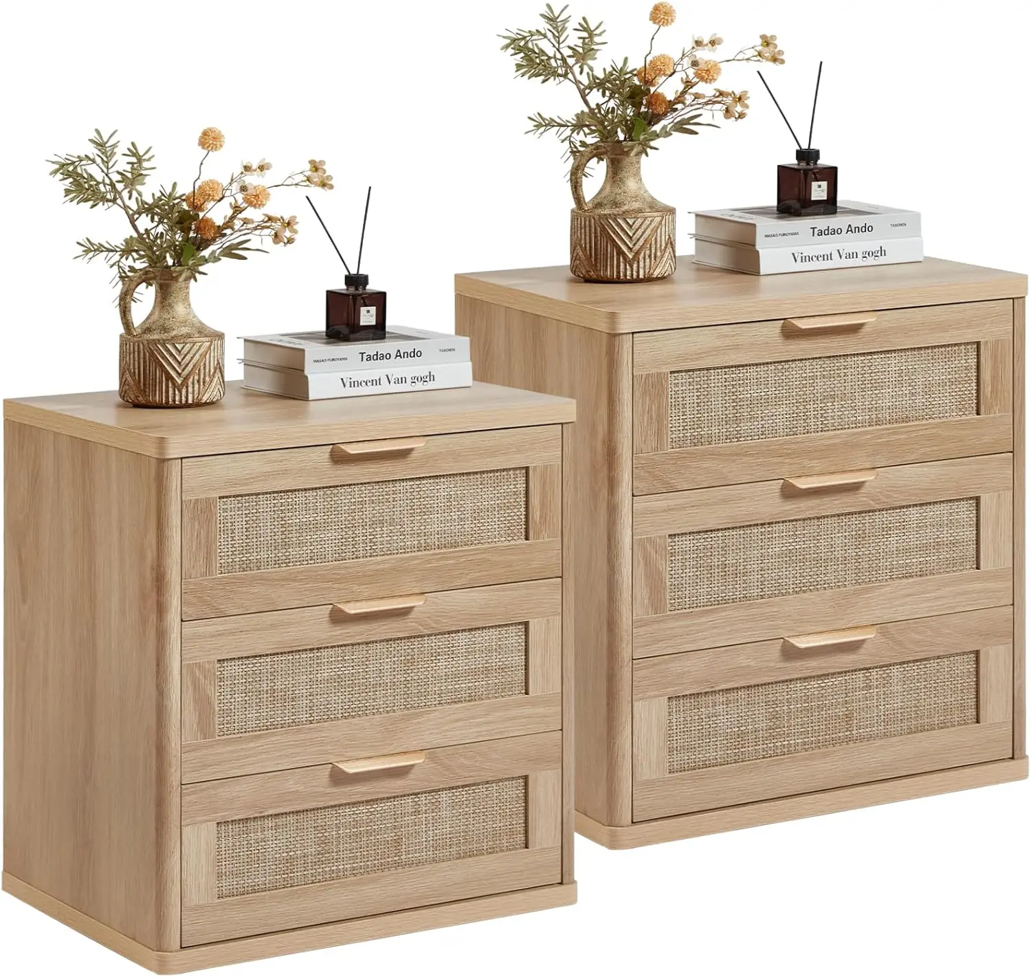 Rattan Night Stand with Drawers, 23' Large 3 Drawer Boho Nightstand, Natural Wood Bedside Table Storage Cabinet, Bed Side End
Rattan Night Stand with Drawers, 23' Large 3 Drawer Boho Nightstand, Natural Wood Bedside Table Storage Cabinet, Bed Side End