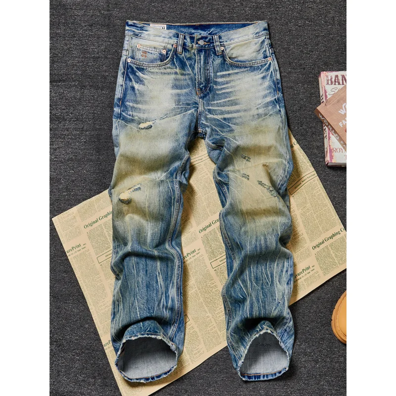 Men's Heavyweight OZ Denim Jeans American Vintage Washed Ripped Distressed Yellow Mud Wash Loose Straight Long Pants
Men's Heavyweight OZ Denim Jeans American Vintage Washed Ripped Distressed Yellow Mud Wash Loose Straight Long Pants