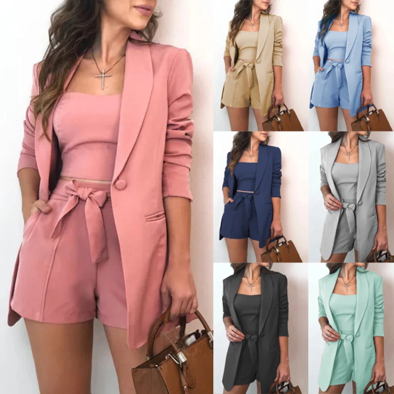 2025 spring/summer solid color vest fashion style suit jacket high waisted shorts three piece set women's clothing
2025 spring/summer solid color vest fashion style suit jacket high waisted shorts three piece set women's clothing