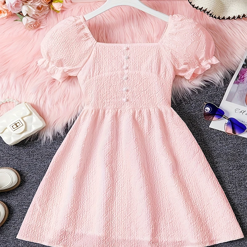 Summer Girls Cool And Cute Bubble Sleeves Adorned With Pearls Pink Princess Style Dress Daily Casual Birthday Party Dress
Summer Girls Cool And Cute Bubble Sleeves Adorned With Pearls Pink Princess Style Dress Daily Casual Birthday Party Dress