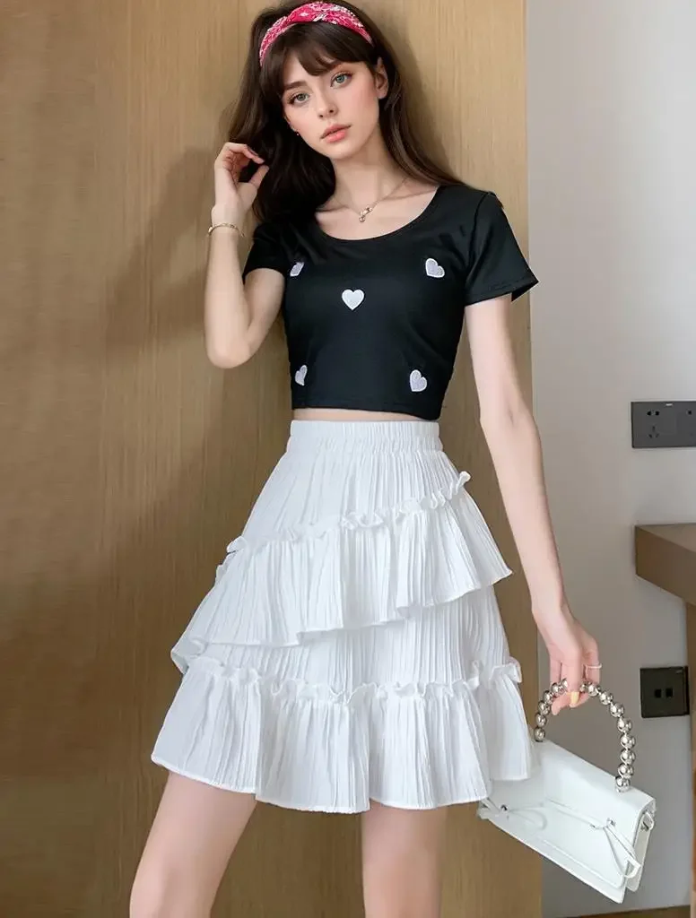 Pop Preppy Style White Mini Ruffles Skirts For Women Cute Ball Gown Y2K High Waist Japanese Sweet Short Cake Skirts Girls
Pop Preppy Style White Mini Ruffles Skirts For Women Cute Ball Gown Y2K High Waist Japanese Sweet Short Cake Skirts Girls