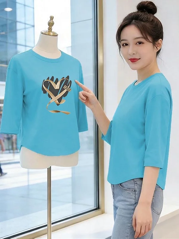 Fashionable round Neck Seven-Quarter Sleeve T-Shirt Women's Base Layer Shirt Casual Loose Fit Polyester Fiber Printed Top
Fashionable round Neck Seven-Quarter Sleeve T-Shirt Women's Base Layer Shirt Casual Loose Fit Polyester Fiber Printed Top