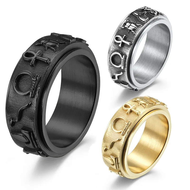 8MM Trend Ancient Egyptian Symbol Spinner Ring For Men Stainless Steel Black Ankh Cross Engagement Wedding Rings Jewelry
8MM Trend Ancient Egyptian Symbol Spinner Ring For Men Stainless Steel Black Ankh Cross Engagement Wedding Rings Jewelry
