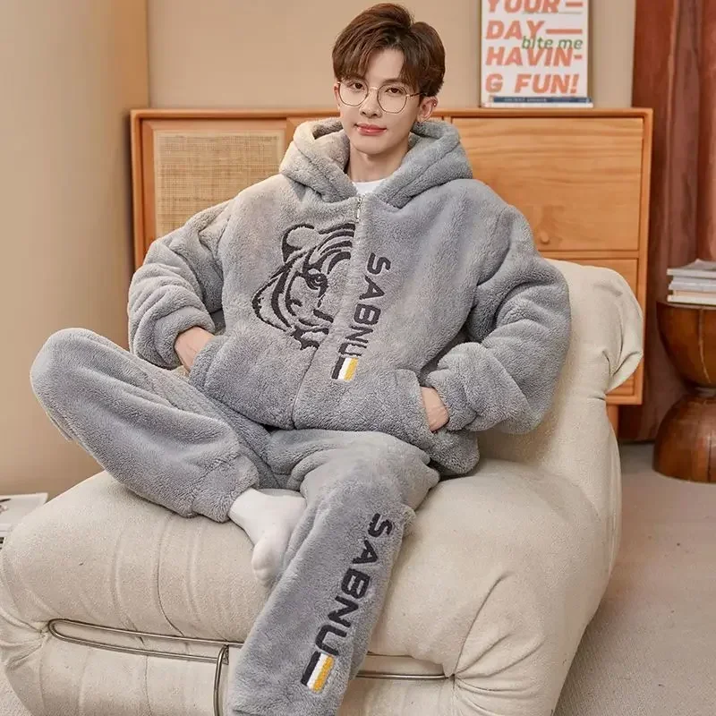 Pajama Men's Fall/winter Coral Velvet Homewear Set Flannel Teenage Boys with Velvet Thickened Can Be Worn Outside Tiger Hooded
Pajama Men's Fall/winter Coral Velvet Homewear Set Flannel Teenage Boys with Velvet Thickened Can Be Worn Outside Tiger Hooded