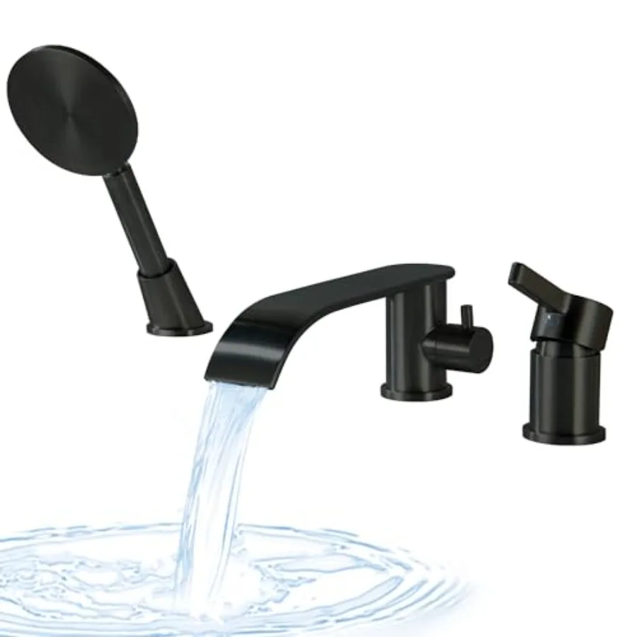 Roman tub faucet for bathtub use, matte black finish, brass construction, 3-hole deck mount with 360 extended spout, waterfall
Roman tub faucet for bathtub use, matte black finish, brass construction, 3-hole deck mount with 360 extended spout, waterfall