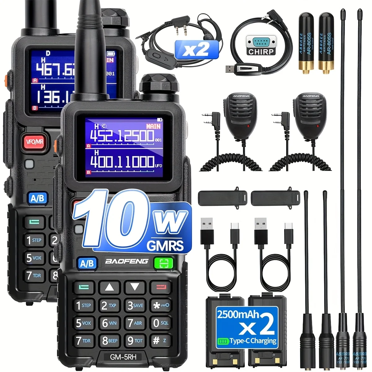 BAOFENG GM-5RH10W Long Distance GMRS Handheld Radio with NOAA Weather Receiver, 2500Mah Rechargeable Battery, USB-C Charging, 99
BAOFENG GM-5RH10W Long Distance GMRS Handheld Radio with NOAA Weather Receiver, 2500Mah Rechargeable Battery, USB-C Charging, 99