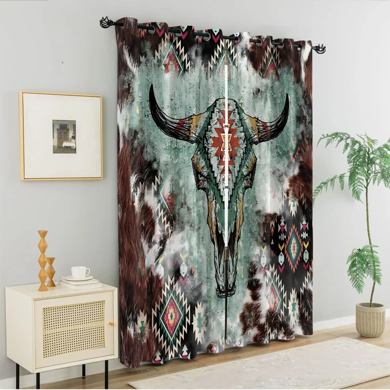 2Pcs Western Bull Skull Sunflower room blackout curtain insulation multiple sizes machine washable perforated decoration curtain
2Pcs Western Bull Skull Sunflower room blackout curtain insulation multiple sizes machine washable perforated decoration curtain