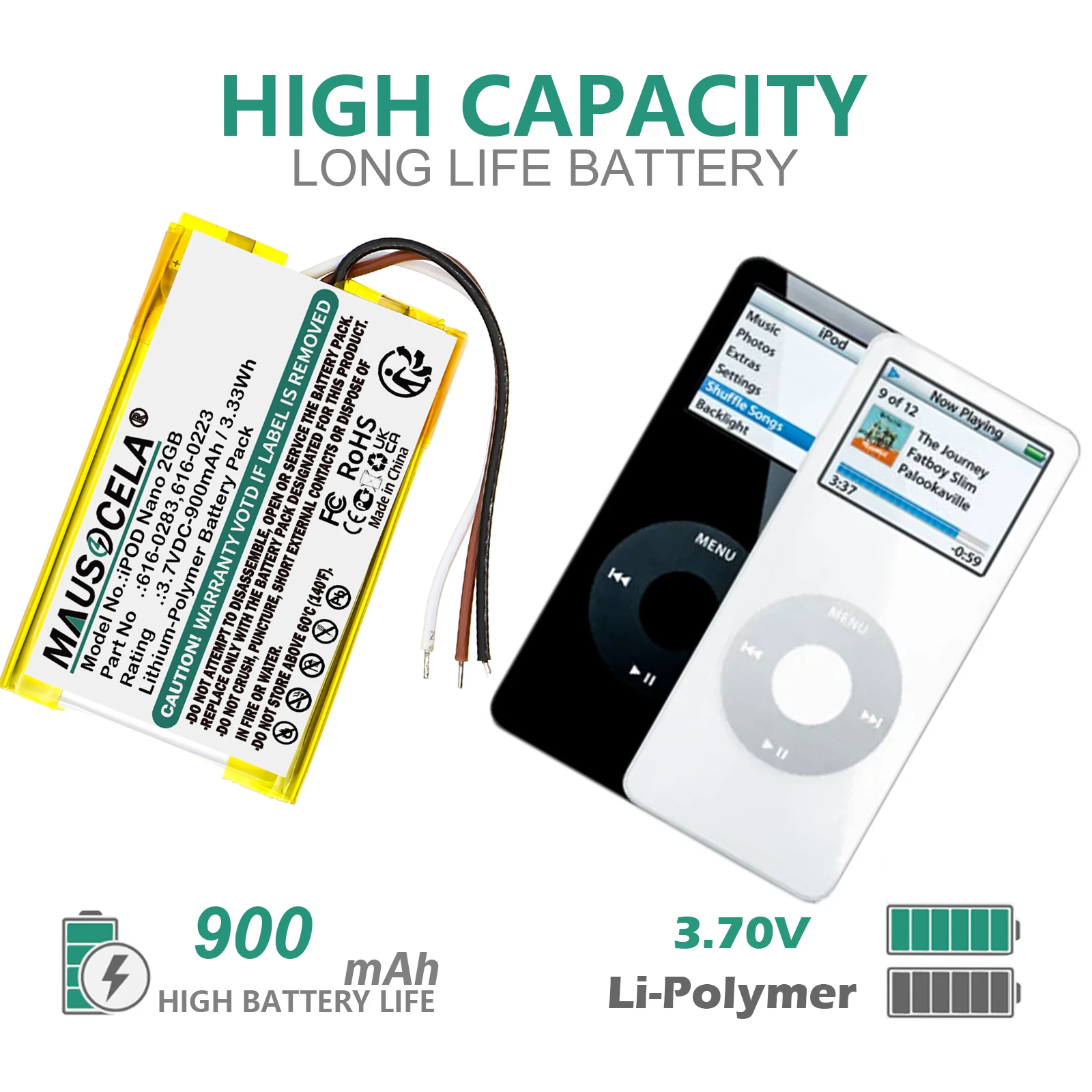 900mAh Media Player Battery For Apple:616-0223,616-0224,616-0283,iPOD Nano 2GB 4GB MA004LL/A MA099LL/A MA005LL/A MA107LL/A,MP3 4
900mAh Media Player Battery For Apple:616-0223,616-0224,616-0283,iPOD Nano 2GB 4GB MA004LL/A MA099LL/A MA005LL/A MA107LL/A,MP3 4