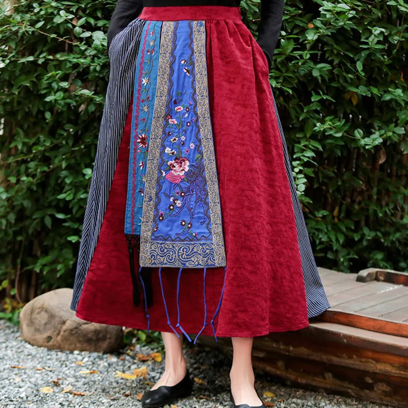Ethnic Harajuku Tassel Patchwork Women Long Skirts Vintage Embroidery Elastic Waist Chinese Style Femme Skirts 2022 New Skirts
Ethnic Harajuku Tassel Patchwork Women Long Skirts Vintage Embroidery Elastic Waist Chinese Style Femme Skirts 2022 New Skirts